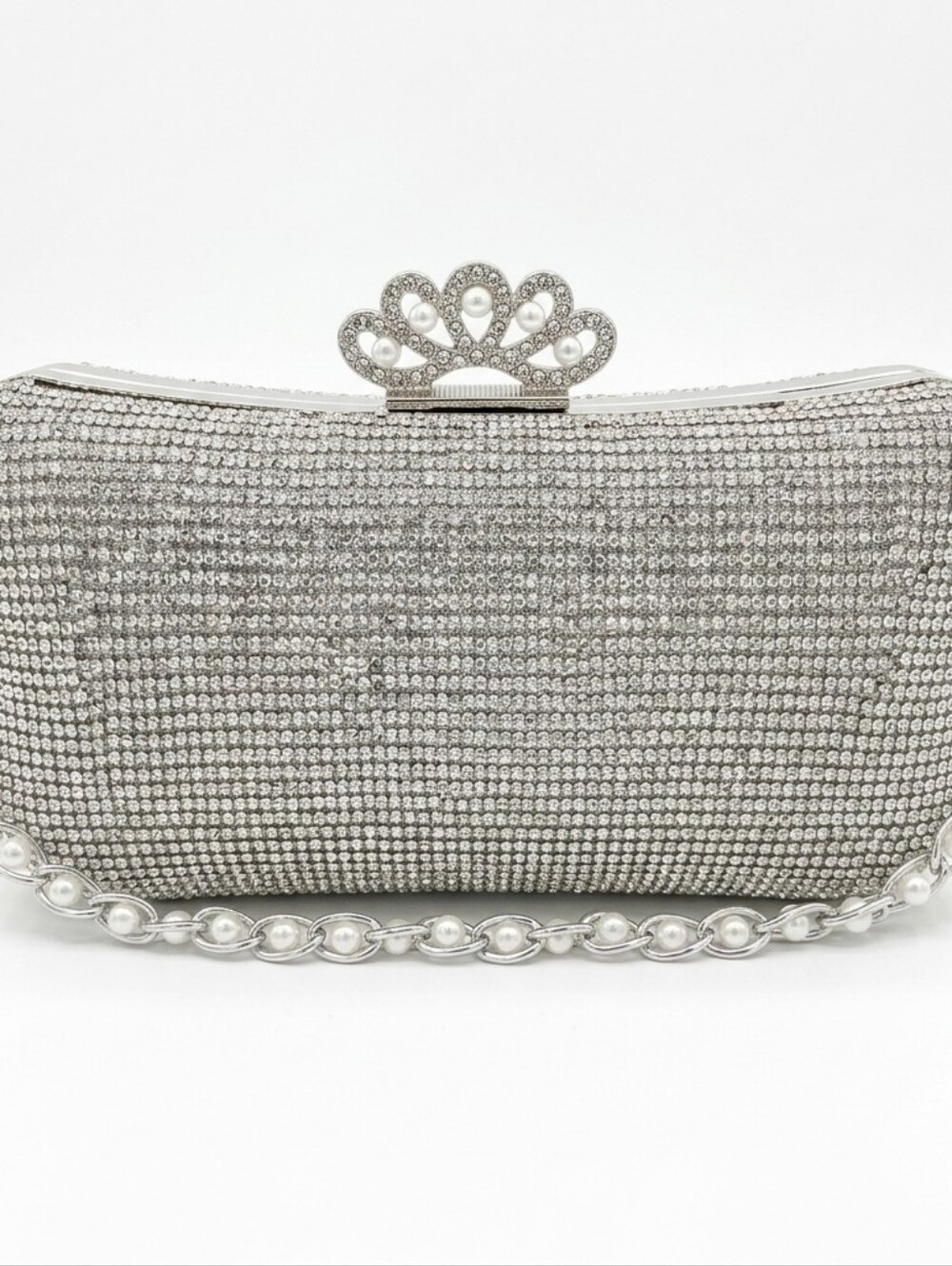 Silver Crystal Evening Clutch Bag